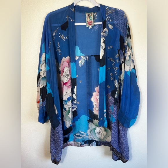 Johnny Was Petite Dolce Long-Sleeve Floral-Print Georgette Kimono Size L - Picture 3 of 7